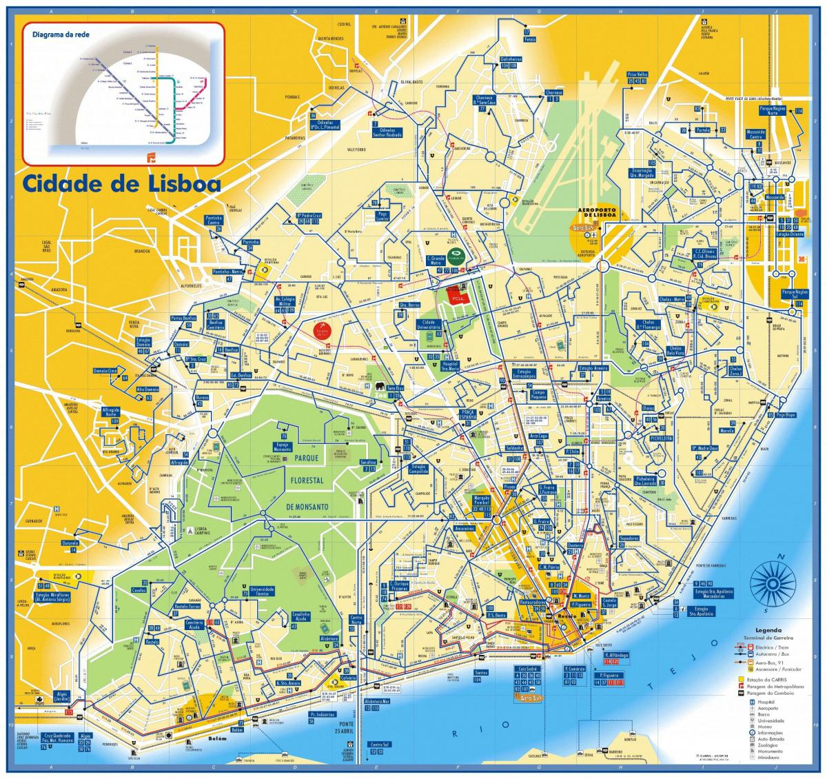 Kaart van het busstation in Lissabon