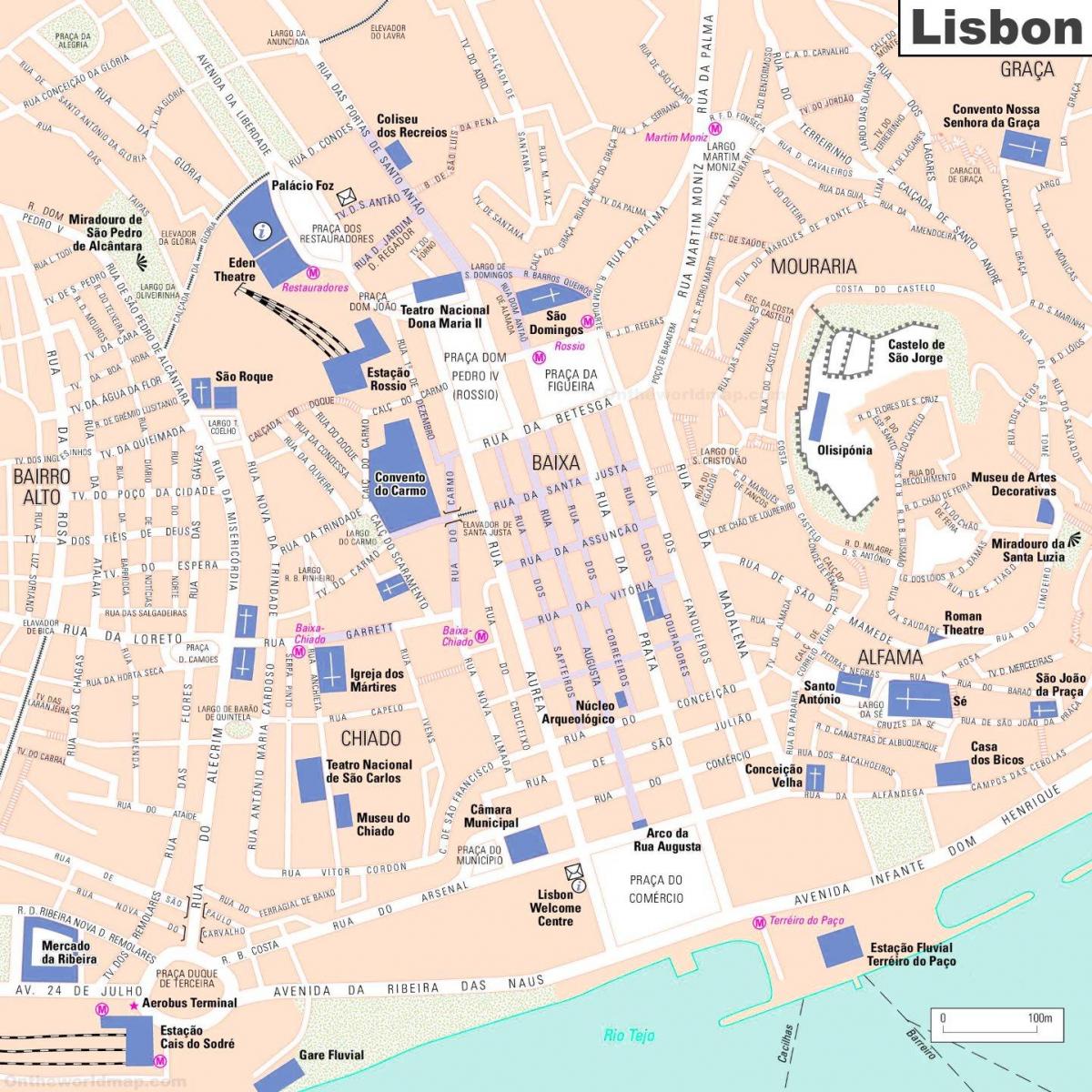 Kaart van het centrum van Lissabon