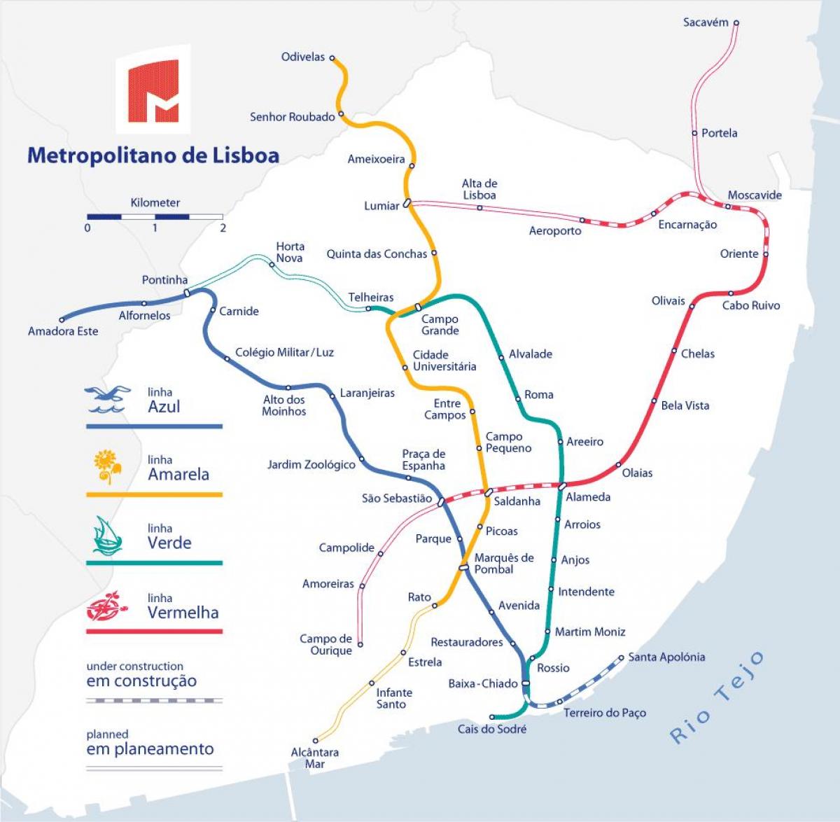 Kaart van het metrostation van Lissabon
