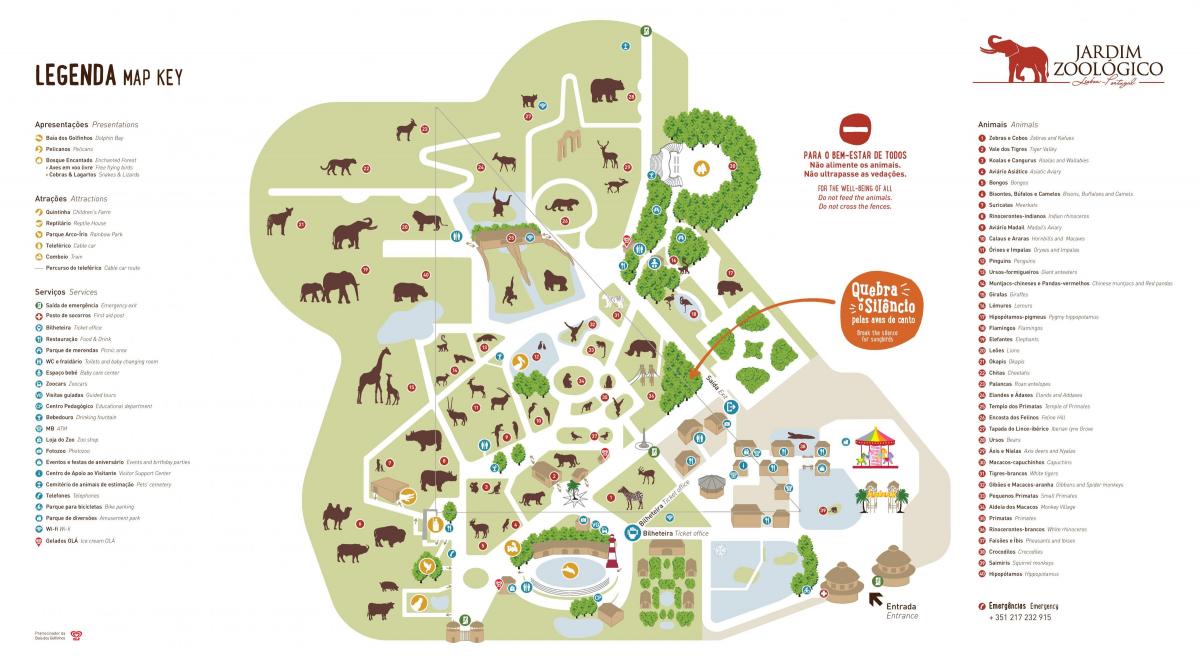 De kaart van het park van de dierentuin van Lissabon
